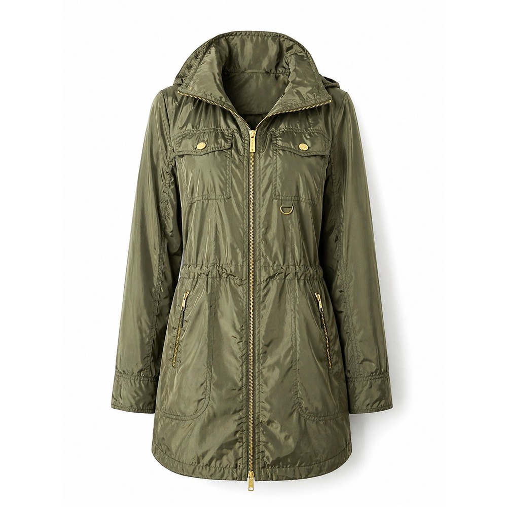 Michael Kors Hooded Utility Jacket Olive Green Anorak Coat Size S - Picture 2 of 16
